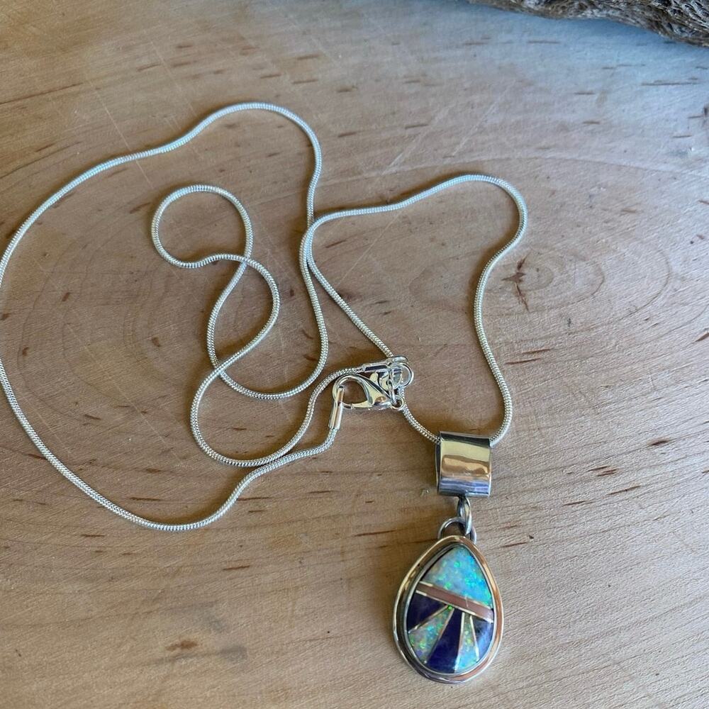 Opal  Sugilite Sterling Silver  inlay pendant Native‎ American PA Smith signed